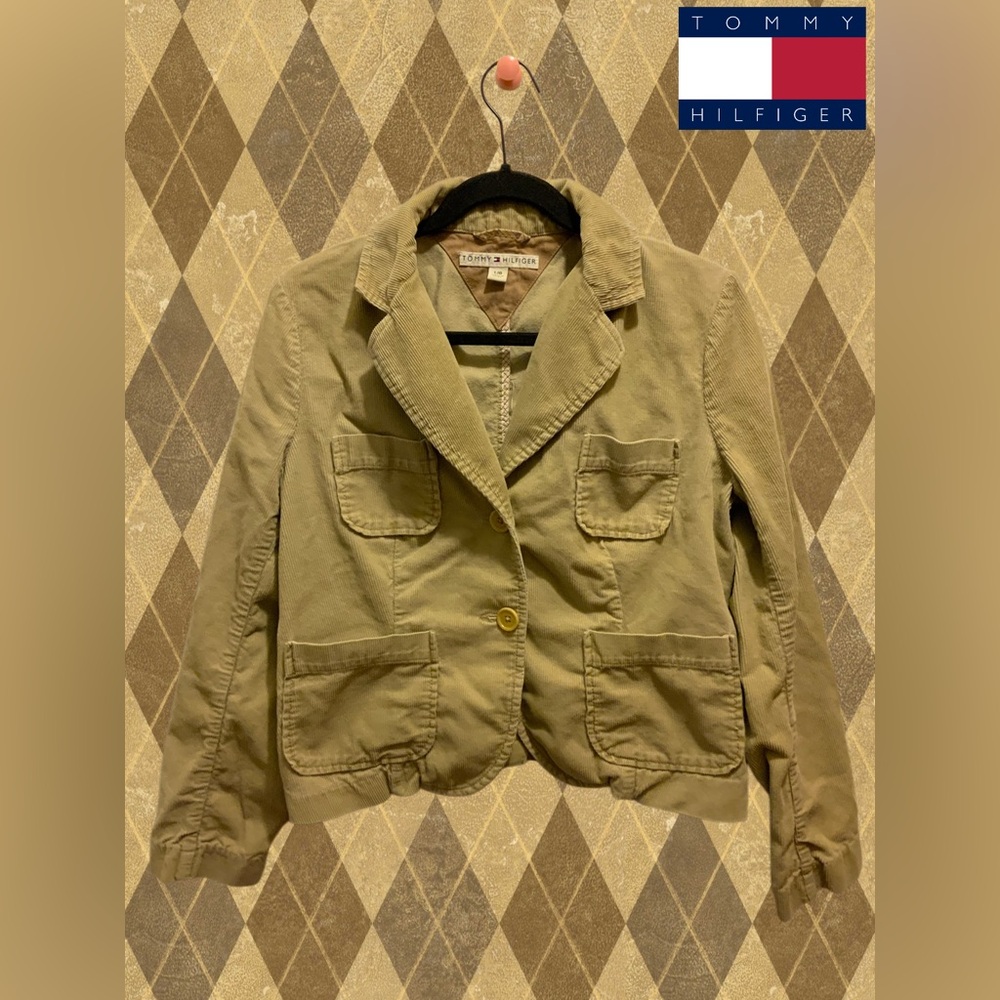 VTG TOMMY HILFIGER 2000s Tan Cropped Corduroy Jacket Size L